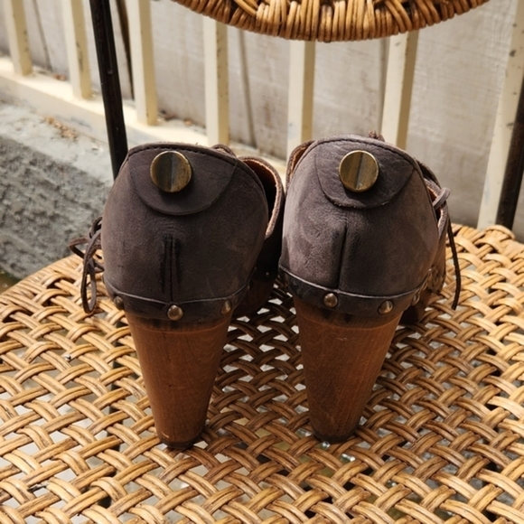 Sanita Theadora   Brown Leather Distressed Studded Heel Clog Oxford - Picture 3 of 7